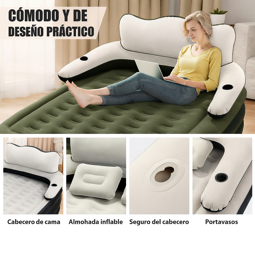 ¡Pagas 1 y Te Llevas 2! Colchón Portátil Doble con Apoyo de Cabeza, Triple Revestimiento y Antidesgarro + Bomba de Aire Eléctrica de Regalo